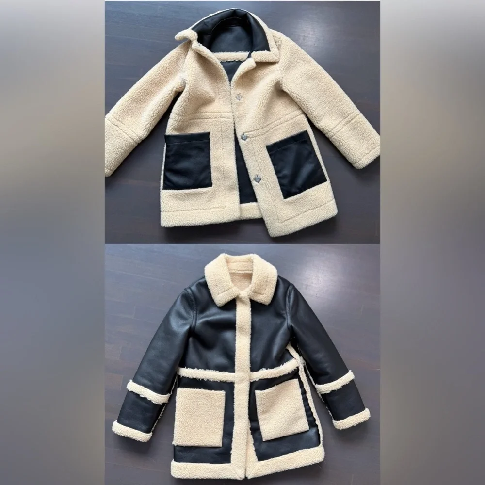 TOPSHOP - RAVEN REVERSIBLE FAUX SHEARLING COAT